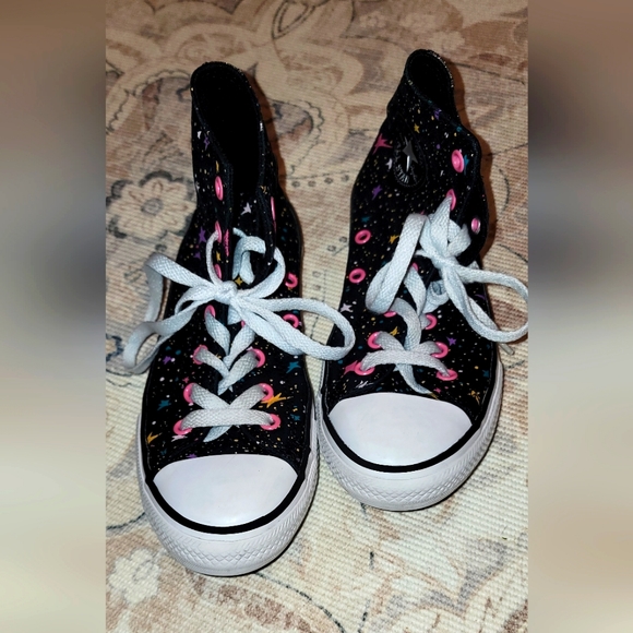 Converse Chuck Taylor high top black mod pink star size 2 youth US - Picture 5 of 6